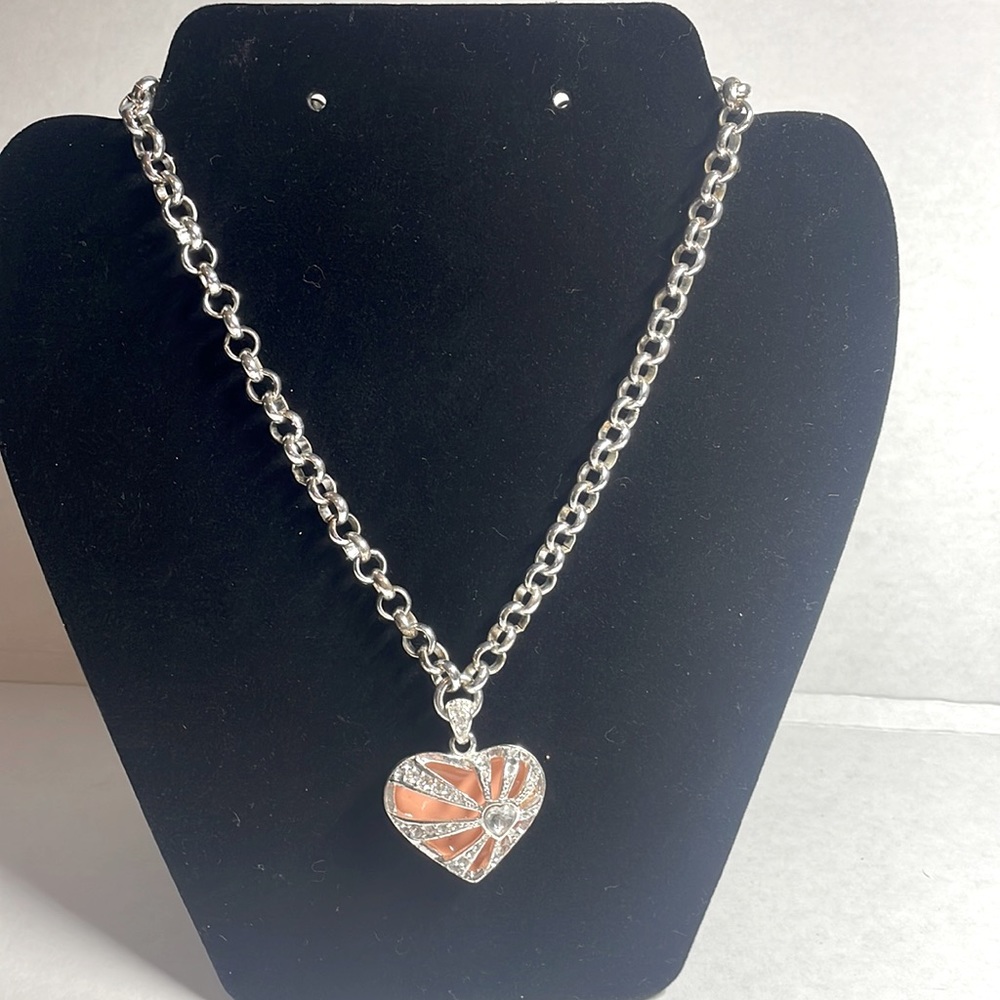 GUESS silver & peach cage heart with rhinestones.